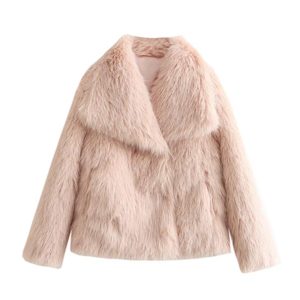 Plus Size Women's Faux Fur Lapel Jacket - 2024 Spring/Autumn European & American Style