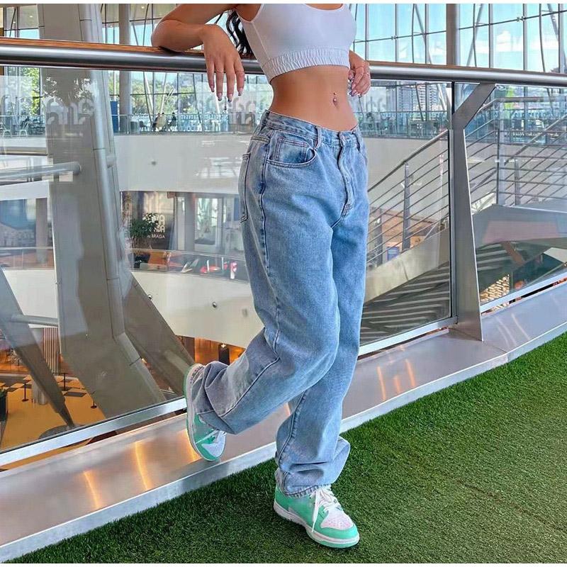 Damskie szerokie spodnie jeansowe baggy Lady Vintage Y2K Punk z niskim stanem, luźne spodnie denimowe, moda streetwearowa, trashowe długie spodnie skater