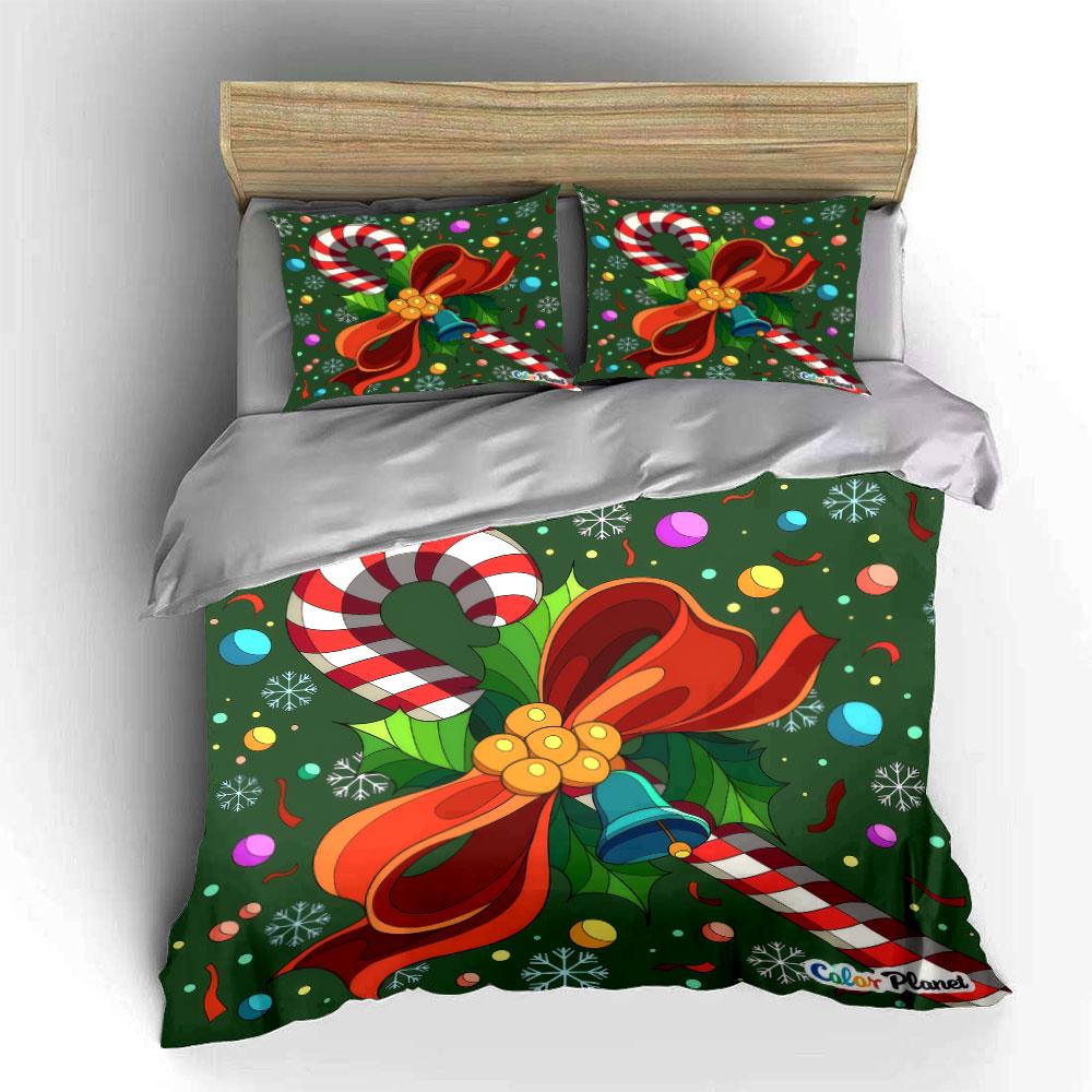 Christmas Candy Cane Decoration Set Soft Comfortable Duvet Cover Bedding Set Included 1*Duvet Cover & 2*Pillowcases, Gift