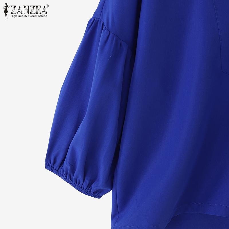 ZANZEA Women Casual V-Neck Solid Color Loose 3/4 Sleeve Blouse