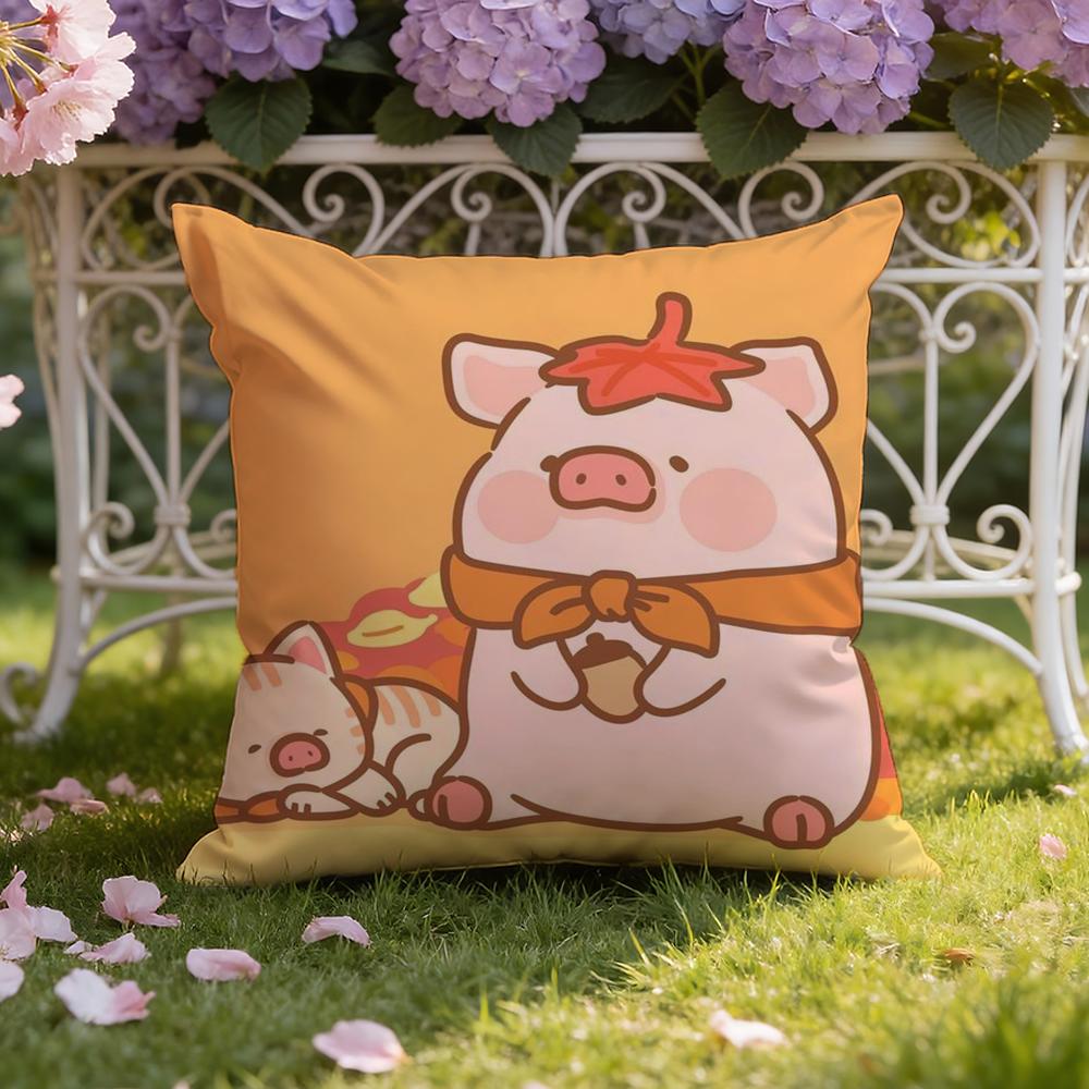 Cartoon L-Lulu Pig Pink Cushion Cover Home & Car Dual-Scene Pillow Cover: Reversible for Premium Comfort