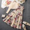 Spring Floral Suspender Dress & Long Sleeve Jacket for Kids