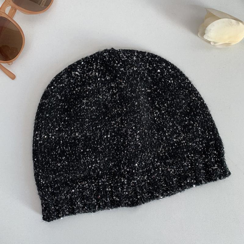 

Дженнифер блестящая осенне-зимняя теплая шапка женская модная сверкающая блестящая повязка на голову шапка, подчеркивающая лицо, маленькая шапка-платок M（56-58cm） чёрный