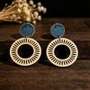 Vintage Hollow Geometric Denim Patchwork Wooden Earrings for Women