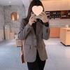Women's Petite Houndstooth Plaid Blazer - 2025 Korean & British Style for Spring/Autumn