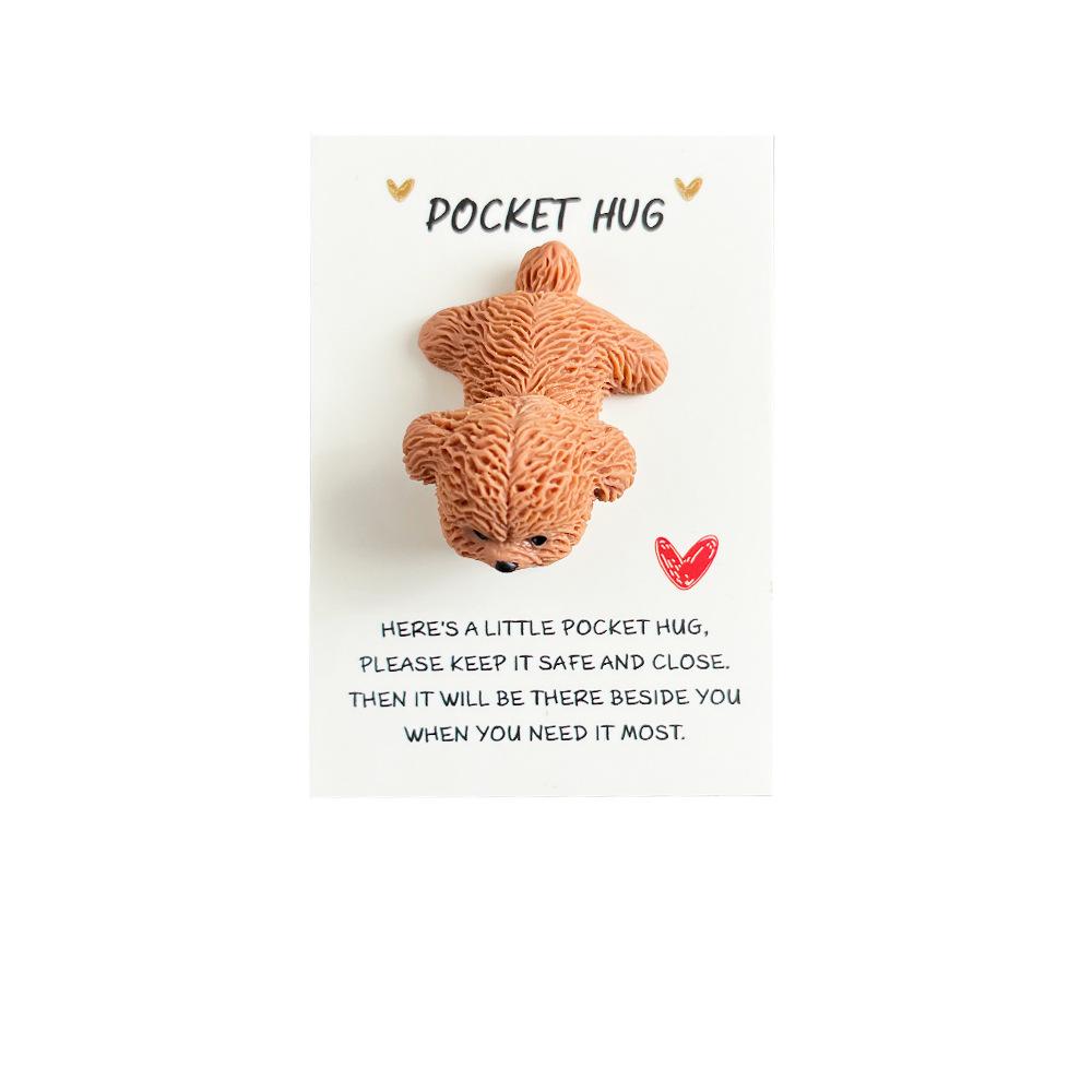 1 PC DIY Cute Teddy Resin Pocket Hug Card, Puppy Series Figurine Gift Card, Holiday Gift