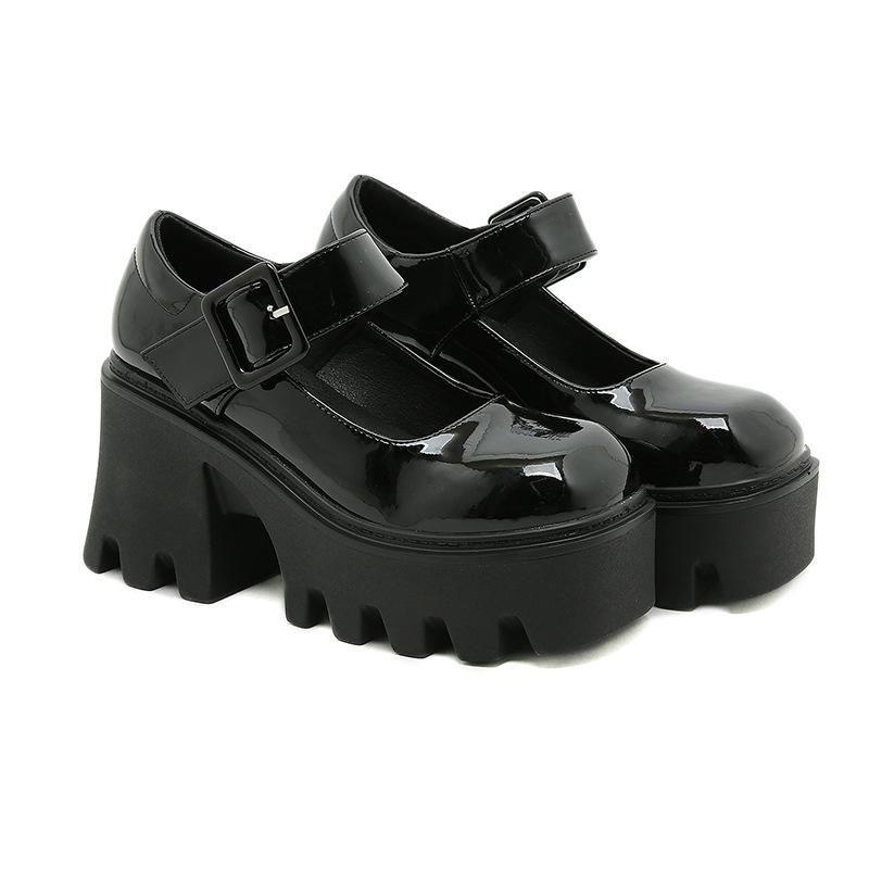 Fashion High Heels Mary Jane Women's Shoes 2025 New Square Head Small Height Increase Small Leather Shoes Muffin Sole Thick Heel Shoes
