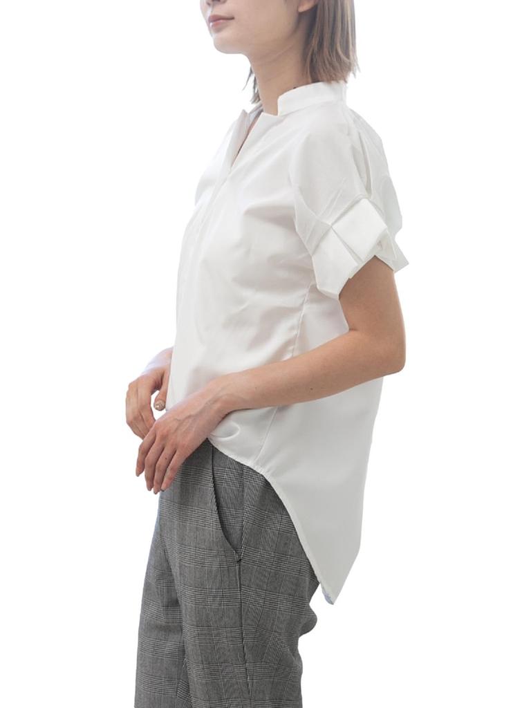 Shirt Blouse Short Sleeve Pleated Cute Blue Skipper Pullover [1/2style] Women's (JP, Alphabet, L, White)