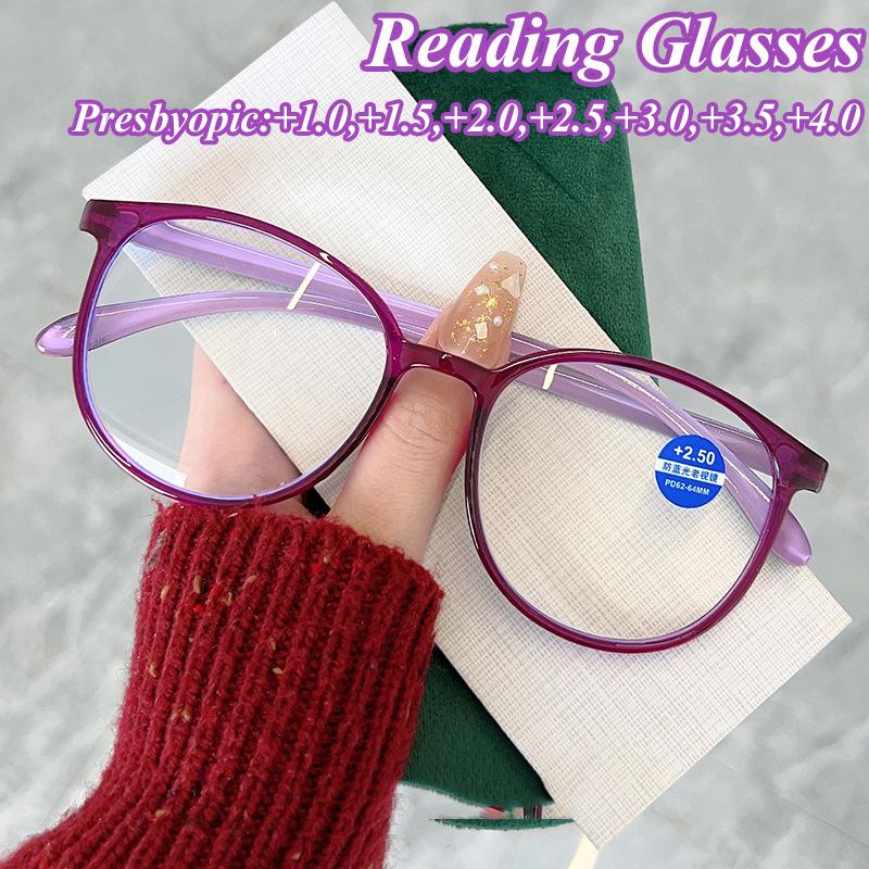 Round Reading Glasses Women Anti Blue Light Farsighted Eyeglasses Anti Fatigue Hyperopia Prescription Glasses Diopter