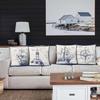 Bonhause Nautical Sailing Throw Pillow Covers 18 X 18 Inch Set of 4 Sailboat Compass Lighthouse Decorative Pillows Case Polyester Linen Cushion