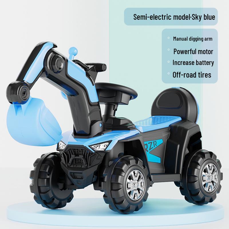 Excavator electric pentru copii: Jucărie de inginerie cu pedale mari cu 4 roți și muzică