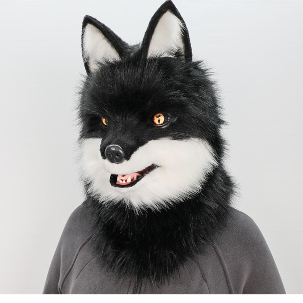 Maschera da Lupo Peluche a Testa Intera Realistica Copricapo Animale Cappello per Halloween e Feste Costumi per Recite Scolastiche Copricapo
