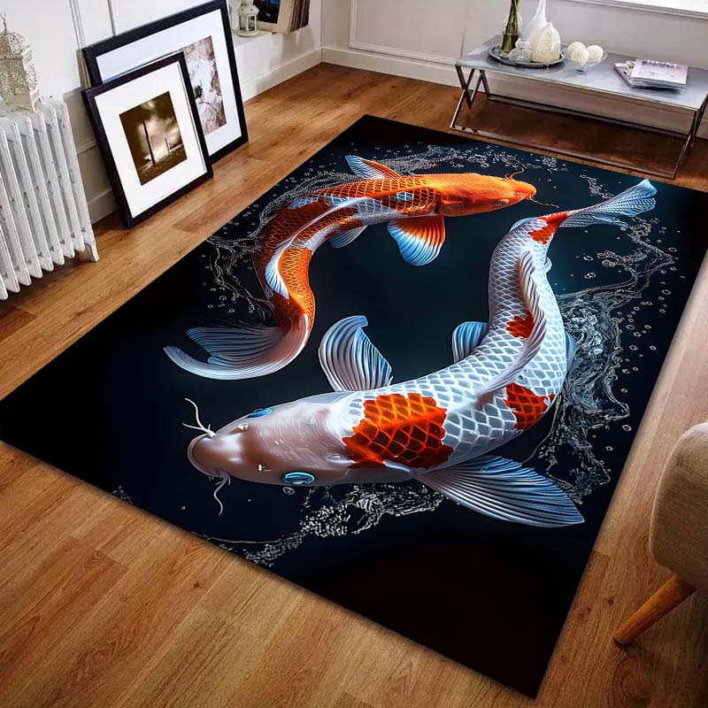 Dywan z nadrukiem ryb Koi 3D do salonu, sypialni, przy łóżku, pod sofę, mata podłogowa, nowoczesny wystrój domu, dywanik do przedpokoju, korytarza, duży rozmiar
