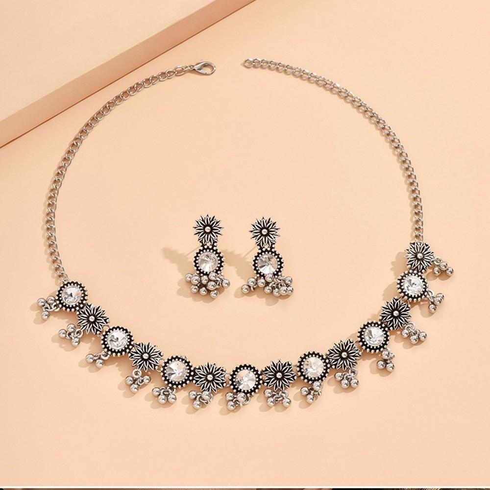 Beads Necklace Earrings Set Rhinestone Women Jewelry Set Temperament Tassel Jewelry Set  Women