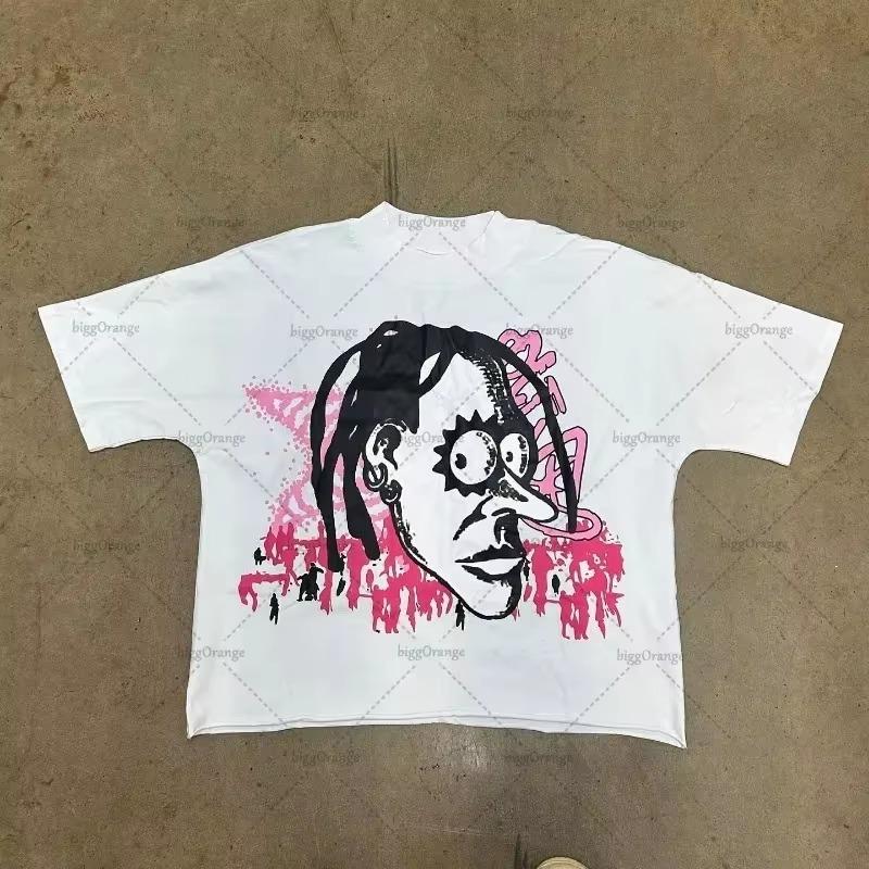 Vintage Trendy Spikyhair Bigmouth Sparklyteeth Graphic Tee Cotton Unisexs Unisexs Tshirt Y2k Streetwear