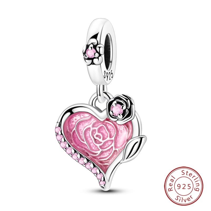 Fit 925 Silver Charms Beads Little Bear Lamb Little Flying Pig Pink Charms For Women DIY Birthday Jewelry Gift