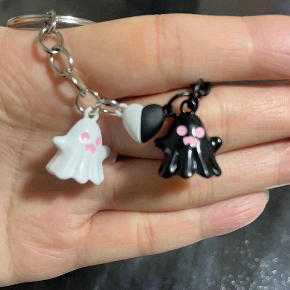 1Pair Bag Hanging Halloween Ghost Keychain Cute Key Rings Minority Magnetic Ghost Pendant  Gift