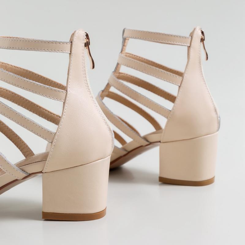 Fashion Women's New Spring/Summer Genuine Leather Cowhide Bag with Back Zipper High Heel Large Open Toe Roman Sandals