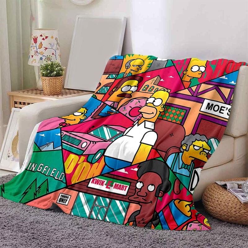 1Pc Simpsons Springfield Scene Blanket Soft And Comfortable Casual Warm Camping Travel Christmas Halloween Gift M921726