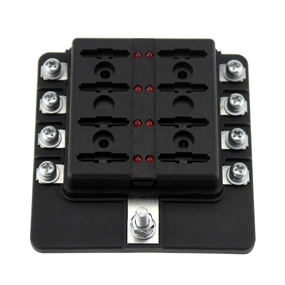 8 Way Blade Fuse Box Holder Fuse Blocks with LED Indicator 10Pcs Fuses 10Pcs Connector Terminals for Car Boat Marine