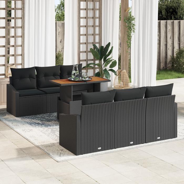 VidaXL Ensemble de canapé de jardin 7 pièces avec coussins Noir Poly Rattan 3358522