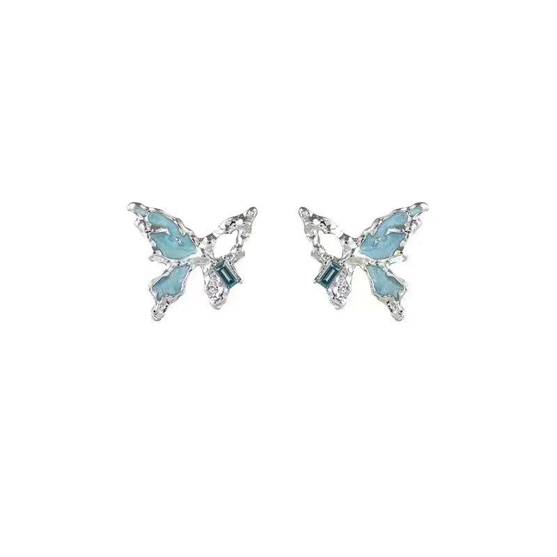 Personalized butterfly blue stud earrings, niche design, sweet and cool, high-end earrings, new models, trendy stud earrings, cold wind