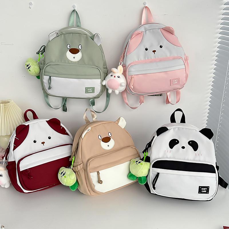 Stylish Color Block Cartoon Bear Backpack Soft And Breathable For Unisex School Use