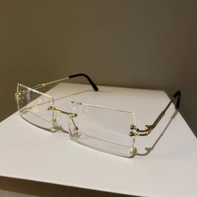 1/2PCS Small Square Cut Edge Sunglasses Women Men Fashion Frameless Gradient Lens Sunshade UV Protection