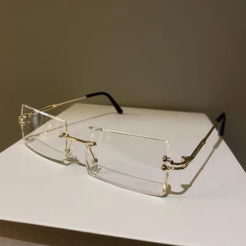 2PCS Small Square Cut Edge Sunglasses for Women Fashion Frameless Gradient Sunglasses for Sunshade for Men