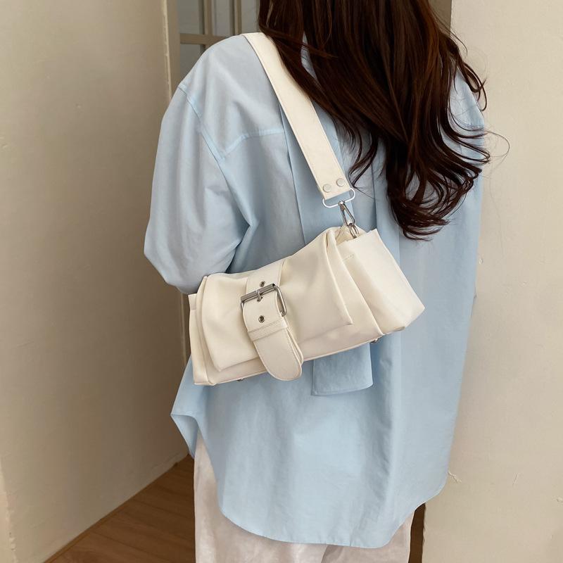 Multi Color Matte Soft PU Leather Ruched Shoulder Bag For Women Casual Underarm Bag With Metal Buckle Removable Strap Handbag