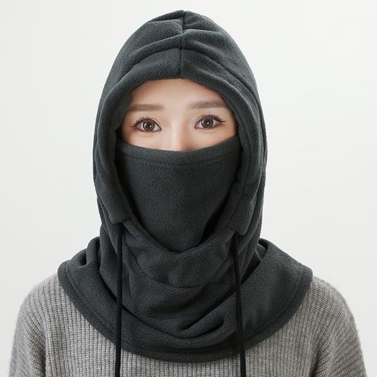 Hooded Scarf Hat Women Men Fall Winter Riding Headgear Solid Color Adjustable Drawstring Face Guard Headgear