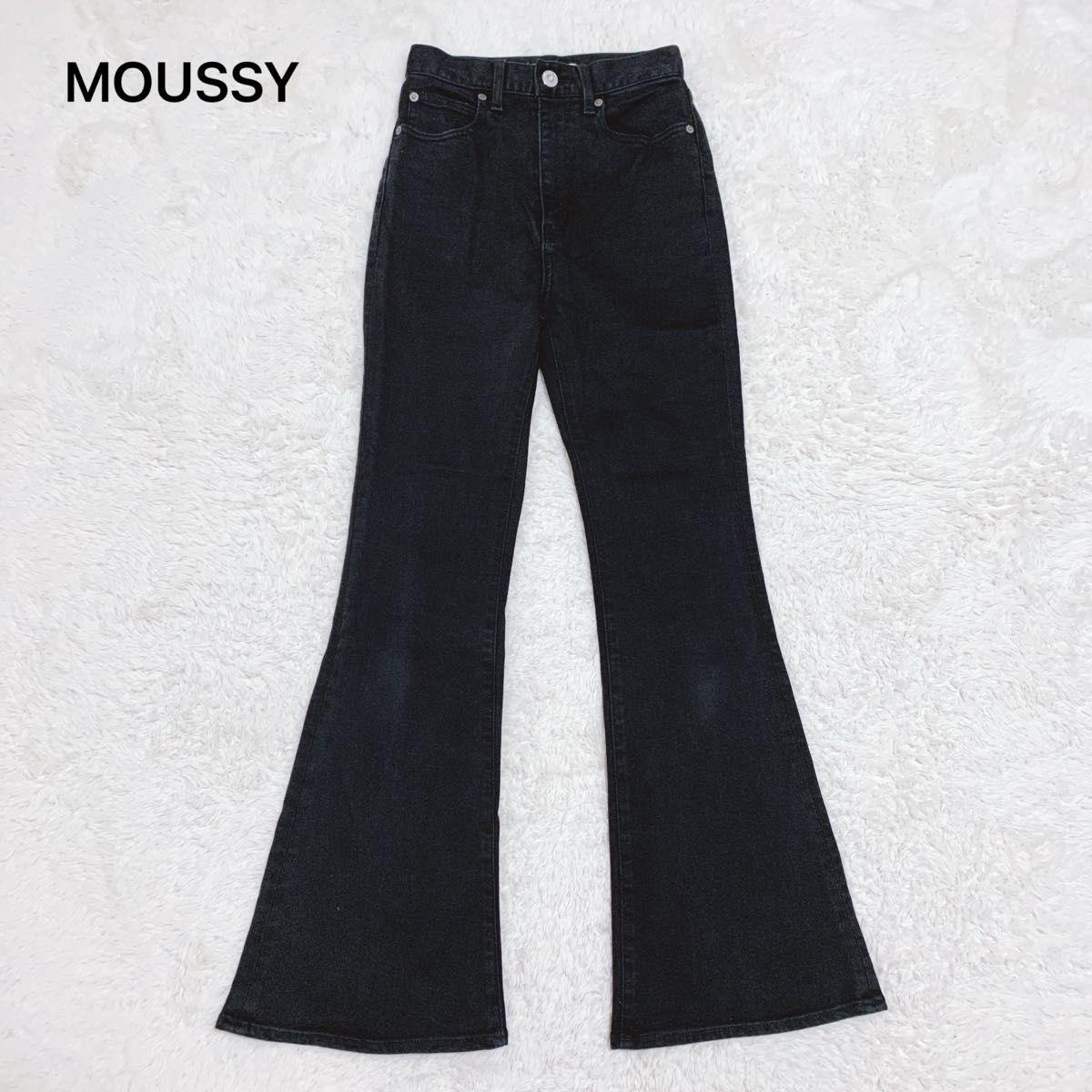MOUSSY High Waist Flare Denim 24 Black Boot Cut