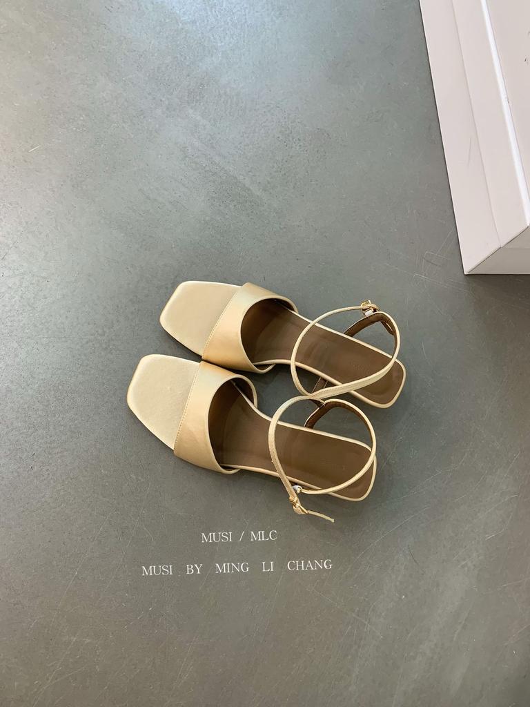Sandals Wedge Heel Square Toe SuedeOne-Strap Slippers Women'sSummer Outdoor Wear Resort Style Simple Women's