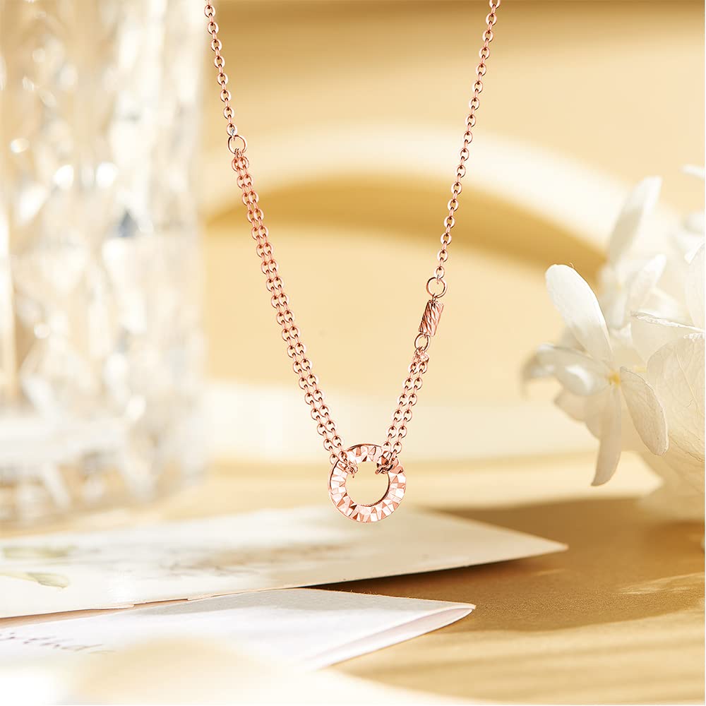 Necklace K18 Pink Gold Ring Clavicle Chain LOVE Engraved Circle Day Christmas Birthday Anniversary Present Gift Wrapping Included [FANCIME] Women's