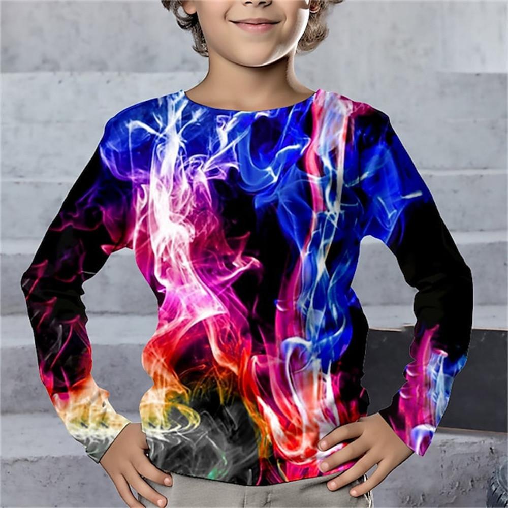 Frühlings- und Herbst-Rundhals-Oberteil mit 3D-Geometrie-Musterdruck, modisch, lässig, langärmelig, Kinder-Jungen-T-Shirts