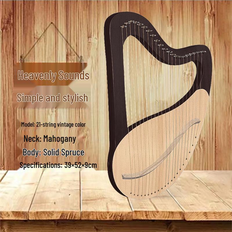Arpa Lira a 21 Corde in Mogano: Strumento Portatile in Legno per Principianti, Arpa Chitarra Artigianale in Abete