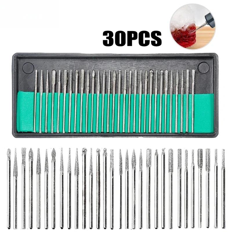 Mit Box für Dremel Elektrischen Schleifer Power Zubehör Schleifbohrer Rotationswerkzeug Set 2,35 3mm 30 Stück Schaft Diamantfräser Set
