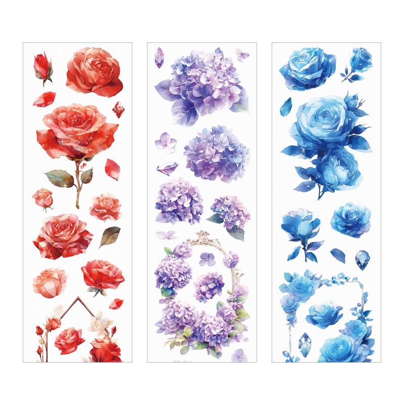 Gem Garden Series PET Tape Notebook: European Rose & Flower Collage, 6 Designs