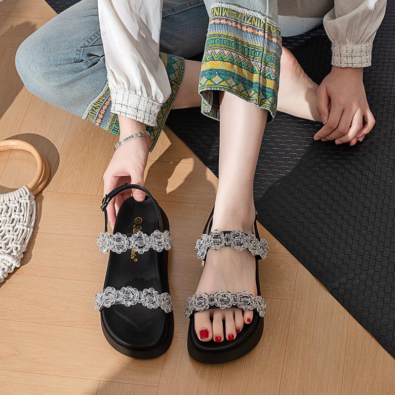 

Summer rhinestone sandals women s outer wear 2025 new versatile casual fashion daily round head with beach 31