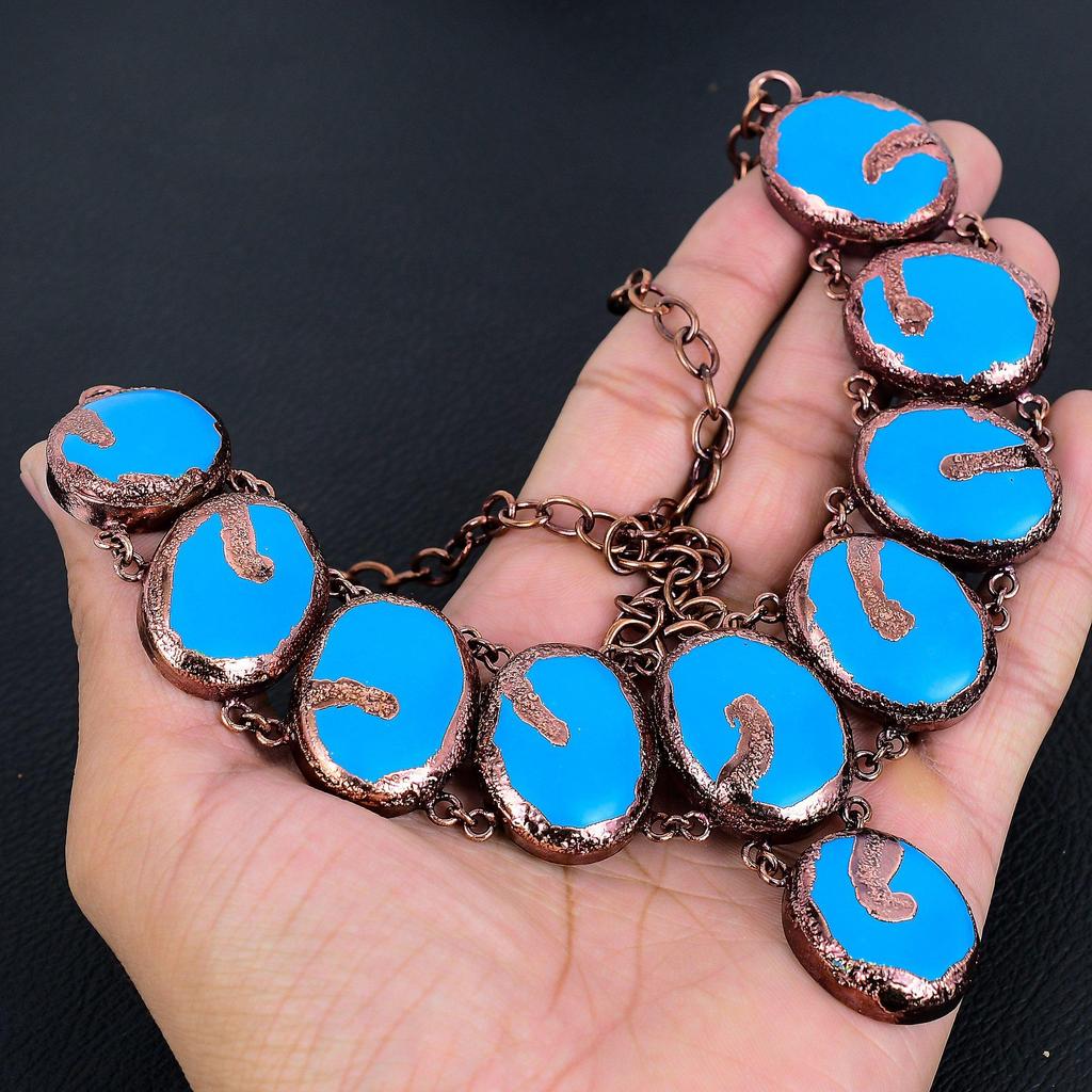 Turquoise Copper Electroformed Necklace, With Adjustable Chain, Handmade Gemstone Jewelry Necklace For Memorial Day