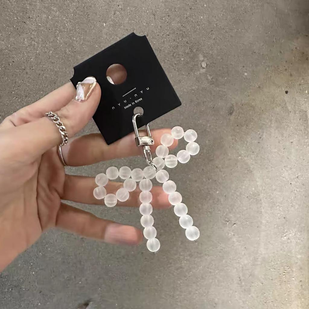 Cute Bowknot Keychain Pendant Fashionable Beaded Phone Charm for Case Decoration Lovely Charm for Women and Girls