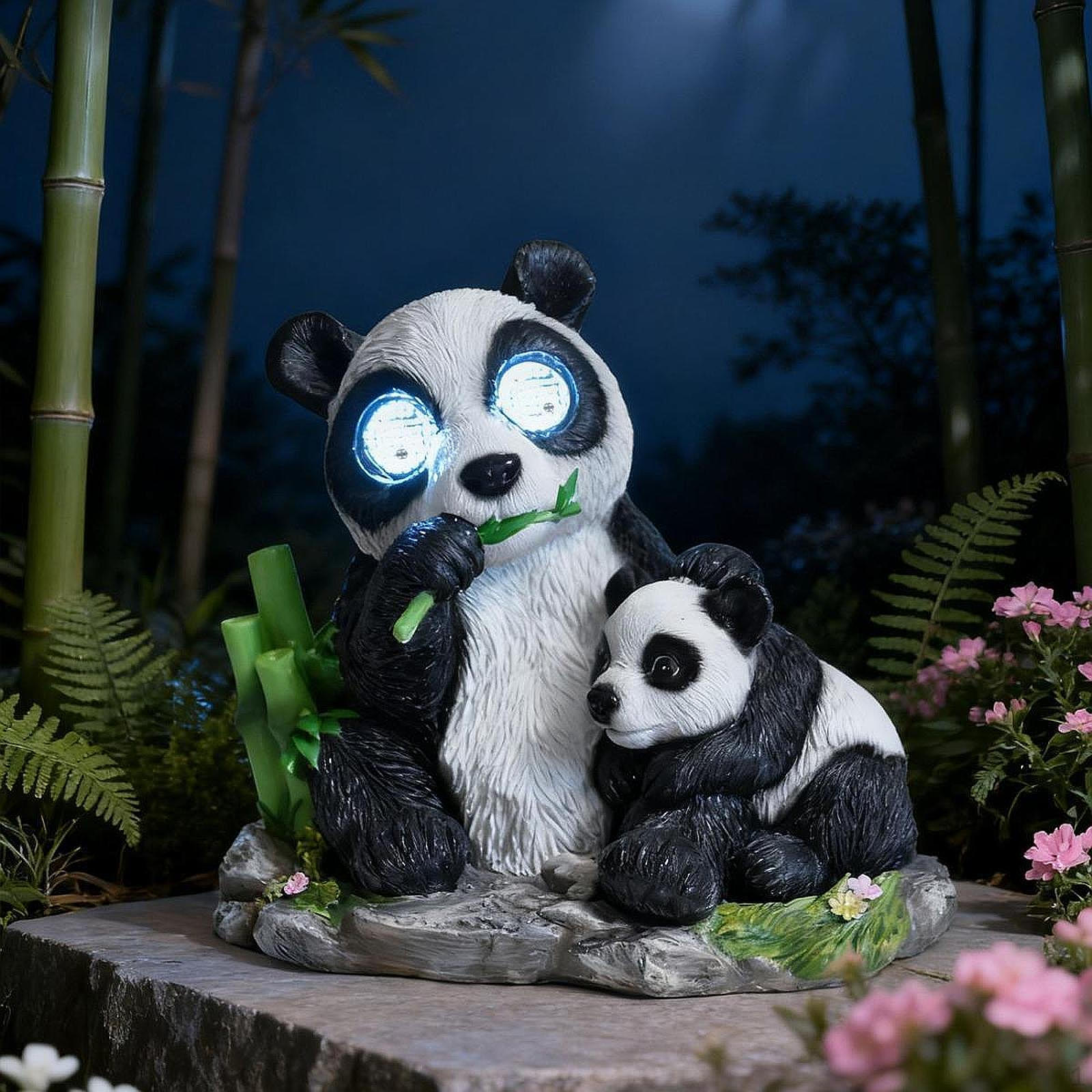 Garden Panda Solar Light Statue Animal Figurine, Decor, Decorative, with Realistic Eye Movement,