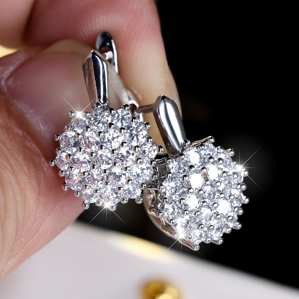 Klassische weiße Zirkon Blume baumeln Ohrringe für Frauen Luxus Sunflower Creolen Silber Farbe Hochzeit Schmuck