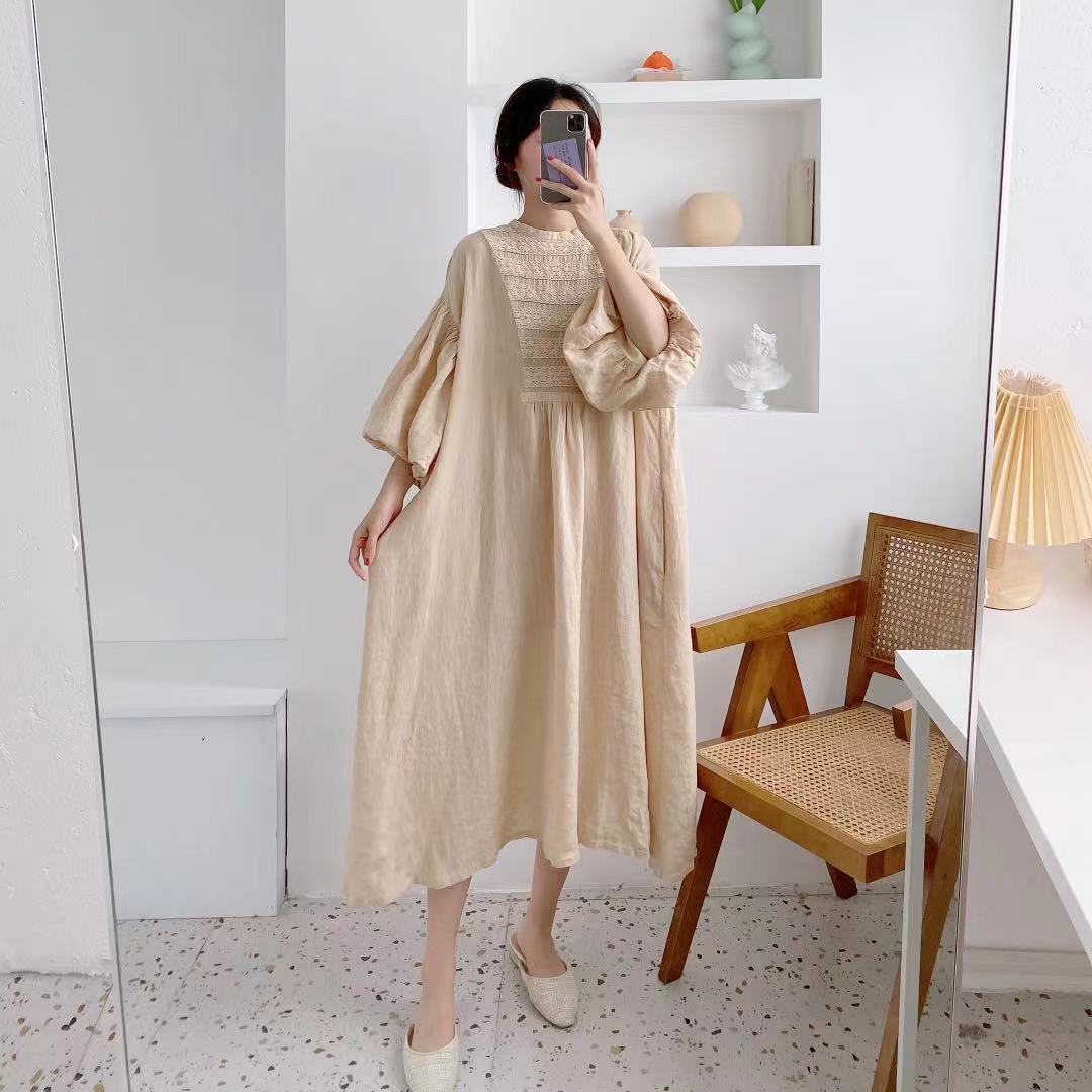 

Johnature винтажные лоскутные кружевные льняные платья женские летние свободные однотонные женские платья с рукавами-фонариками One Size