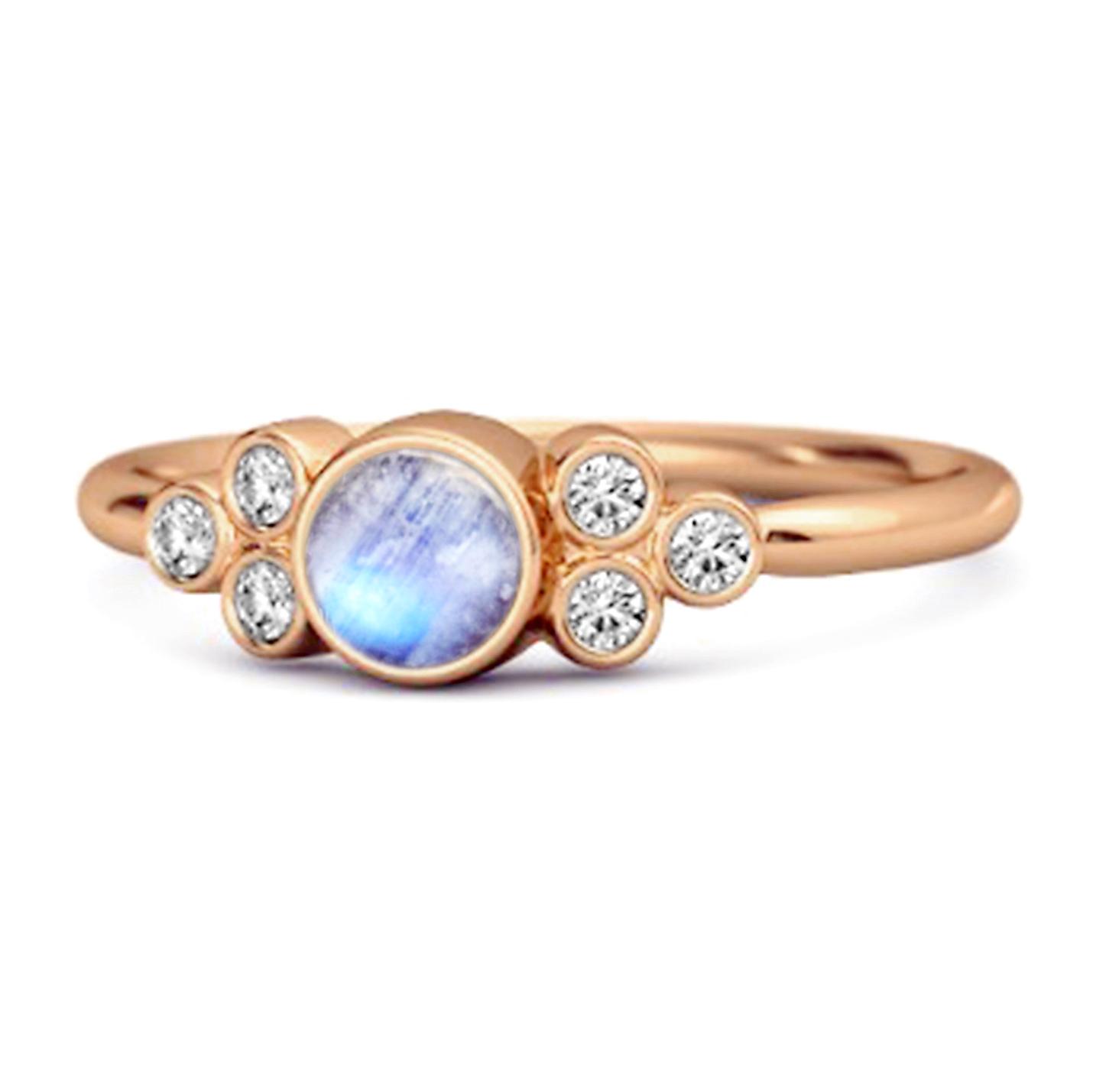Bezel Set Moonstone 925 Sterling Silver Rose Gold Vermeil Boho Ring 11