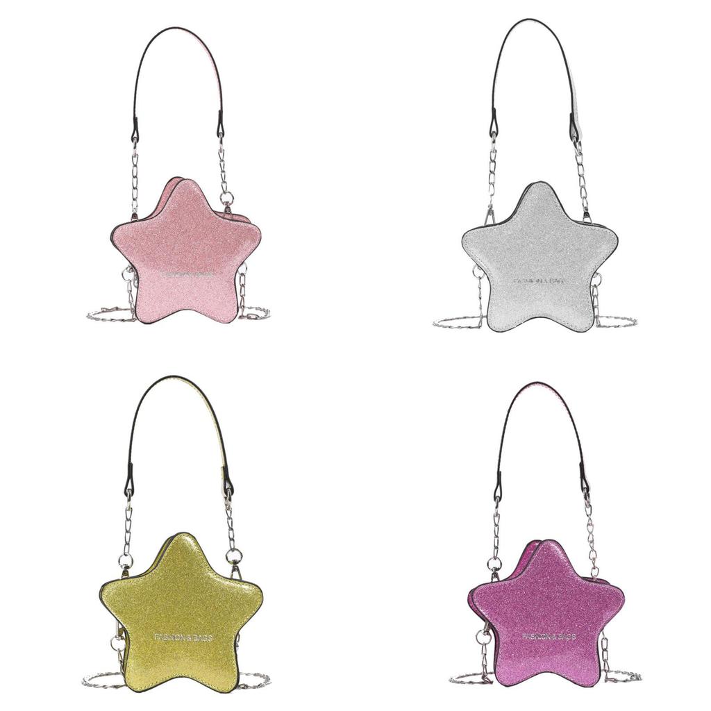 Fashionable Color Solid Star Shaped Glossy Children Casual Shoulder Chain Bag