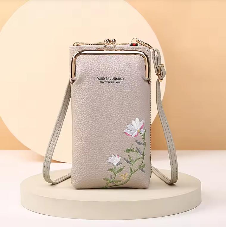 Fashion Women Small Crossbody Bag for Mobile Phone PU Leather Purse Bag Elegant Flower Pattern Messenger Bag Wallet For Girls