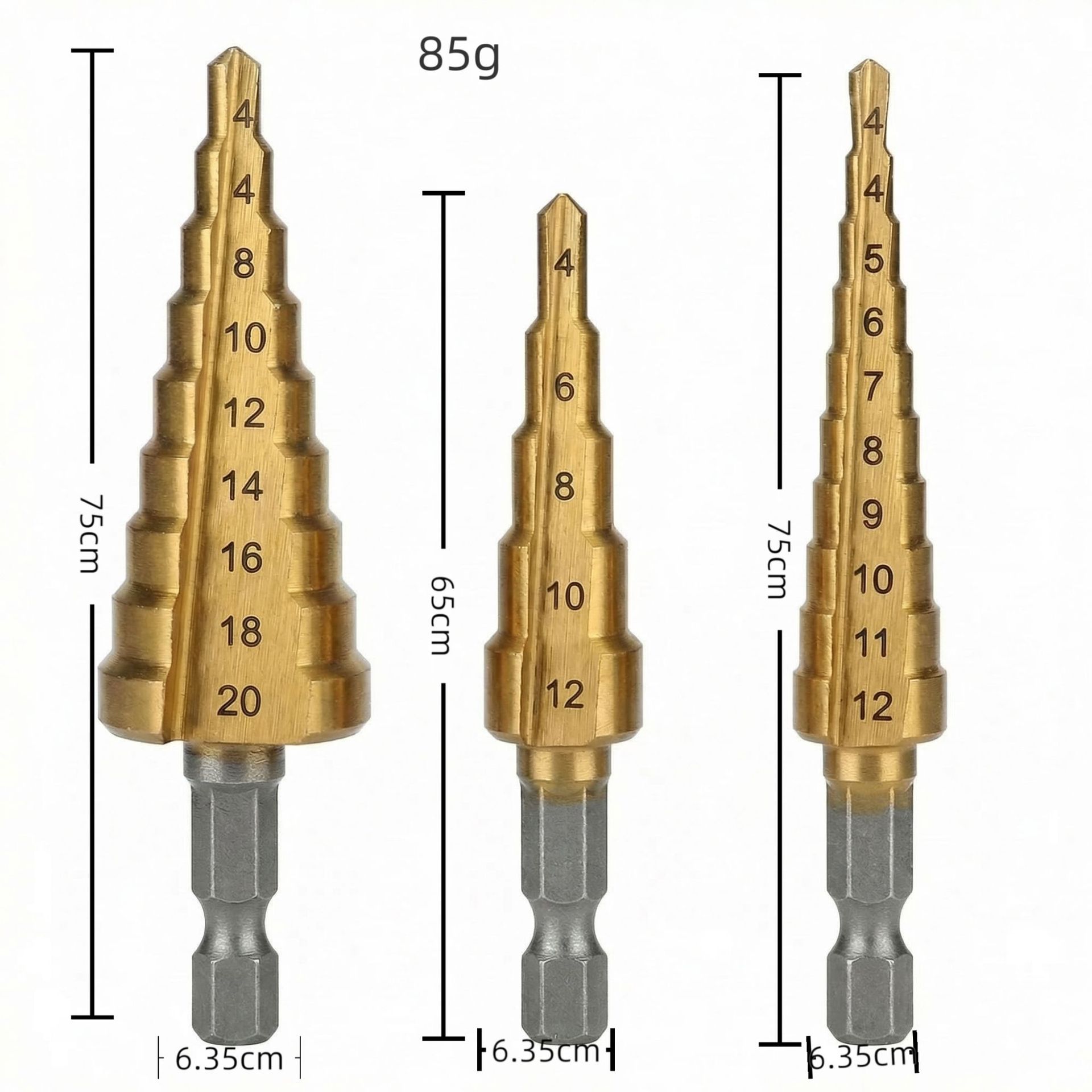 

3Pcs HSS Titanium Coated Step Drill Bit High Speed Steel Metal Wood Hole Cutter Cone Drilling Tool Pagoda Drill Bit Hexagonal