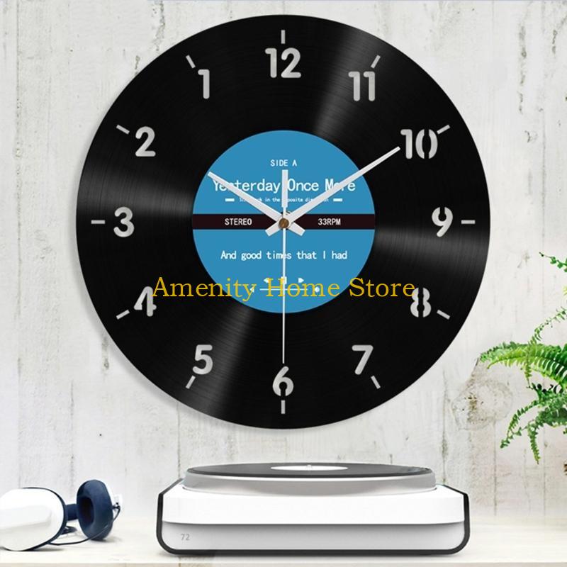 F26C Unique Vinyls Record Backwards Reverse Wall Clock 12Inch Counterclockwise Decorative Clock for Home and Office Decors