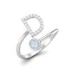 Capital D Initial Letter Moonstone Women Adjustable Front Open Ring 925 Sterling Silver